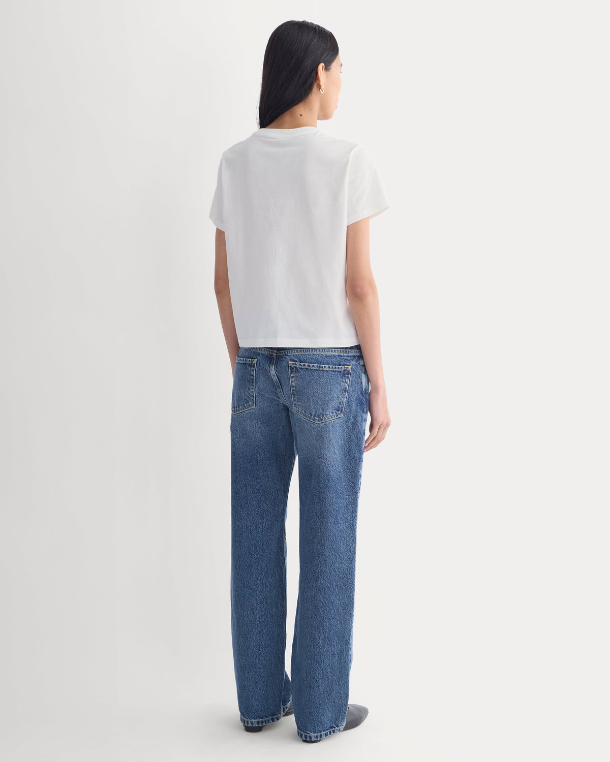 The Box-Cut Tee in Essential Cotton in White — detail view