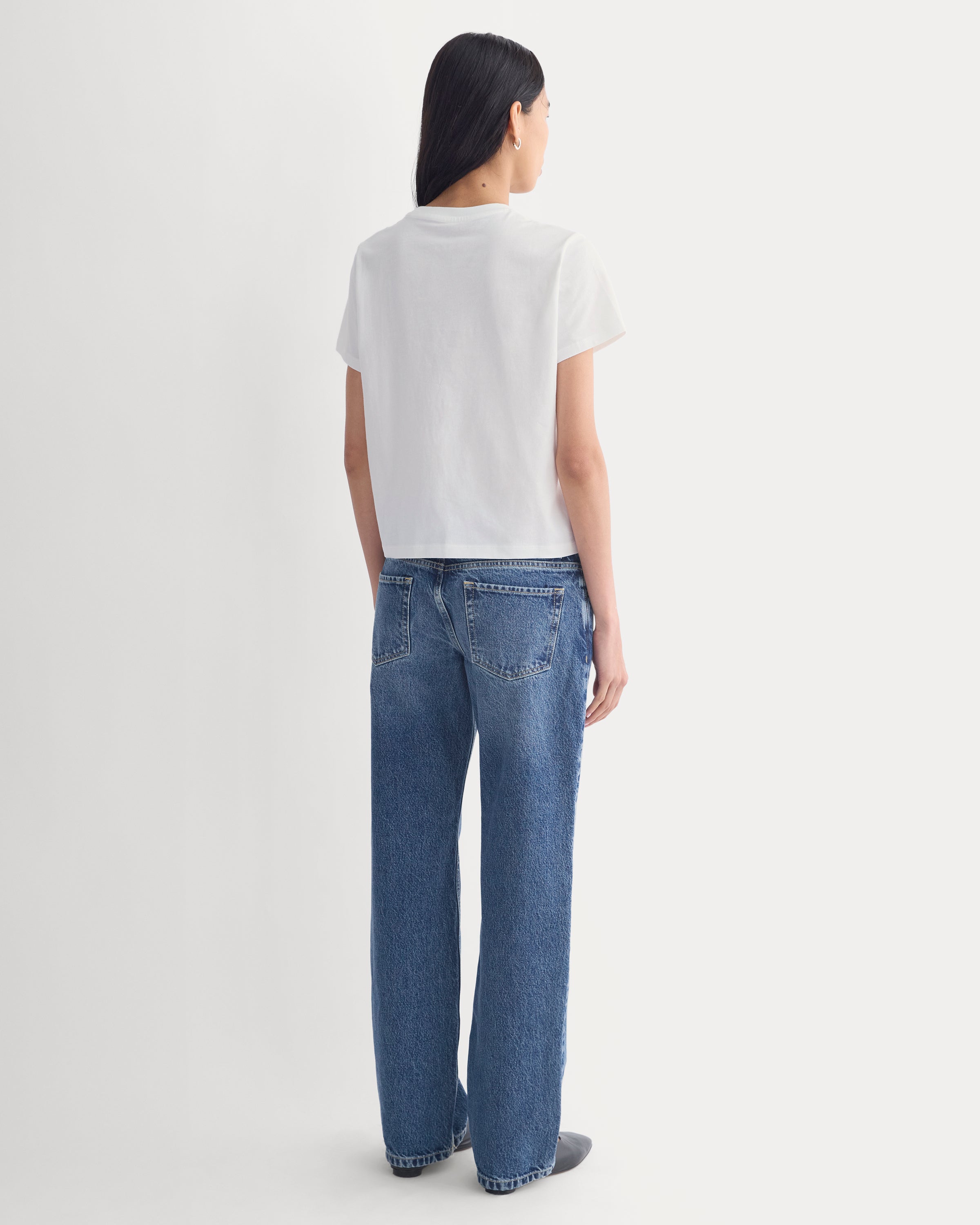 The Box-Cut Tee in Essential Cotton in White — detail view