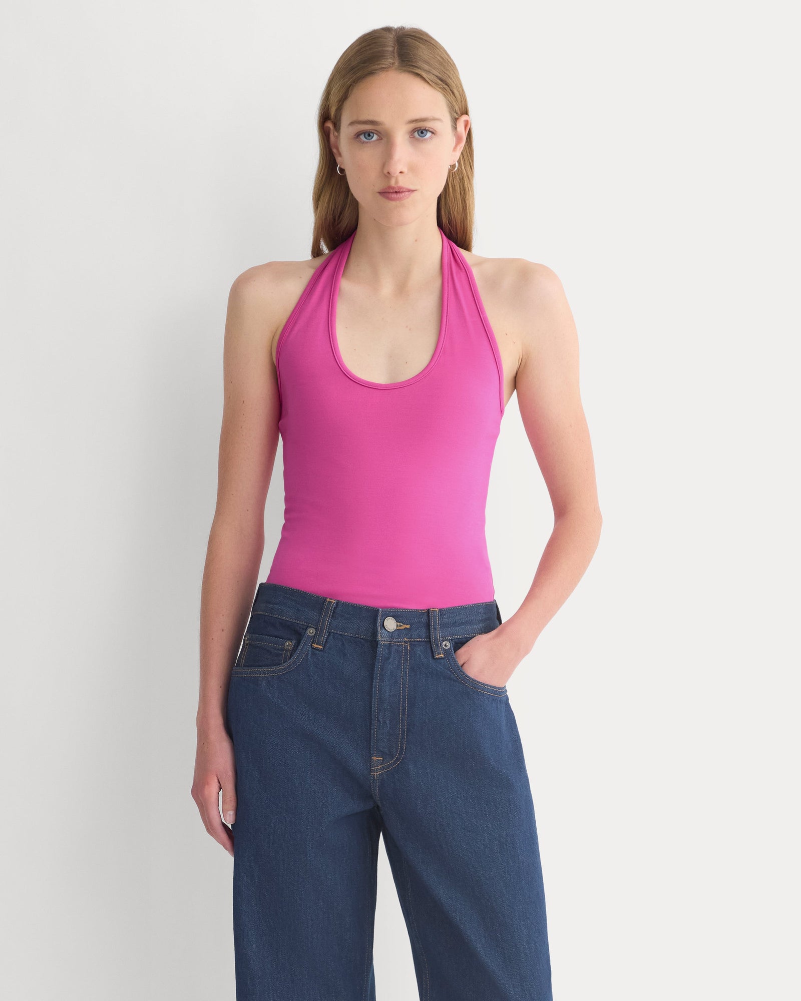 Halter Tank in Rose Violet — front view