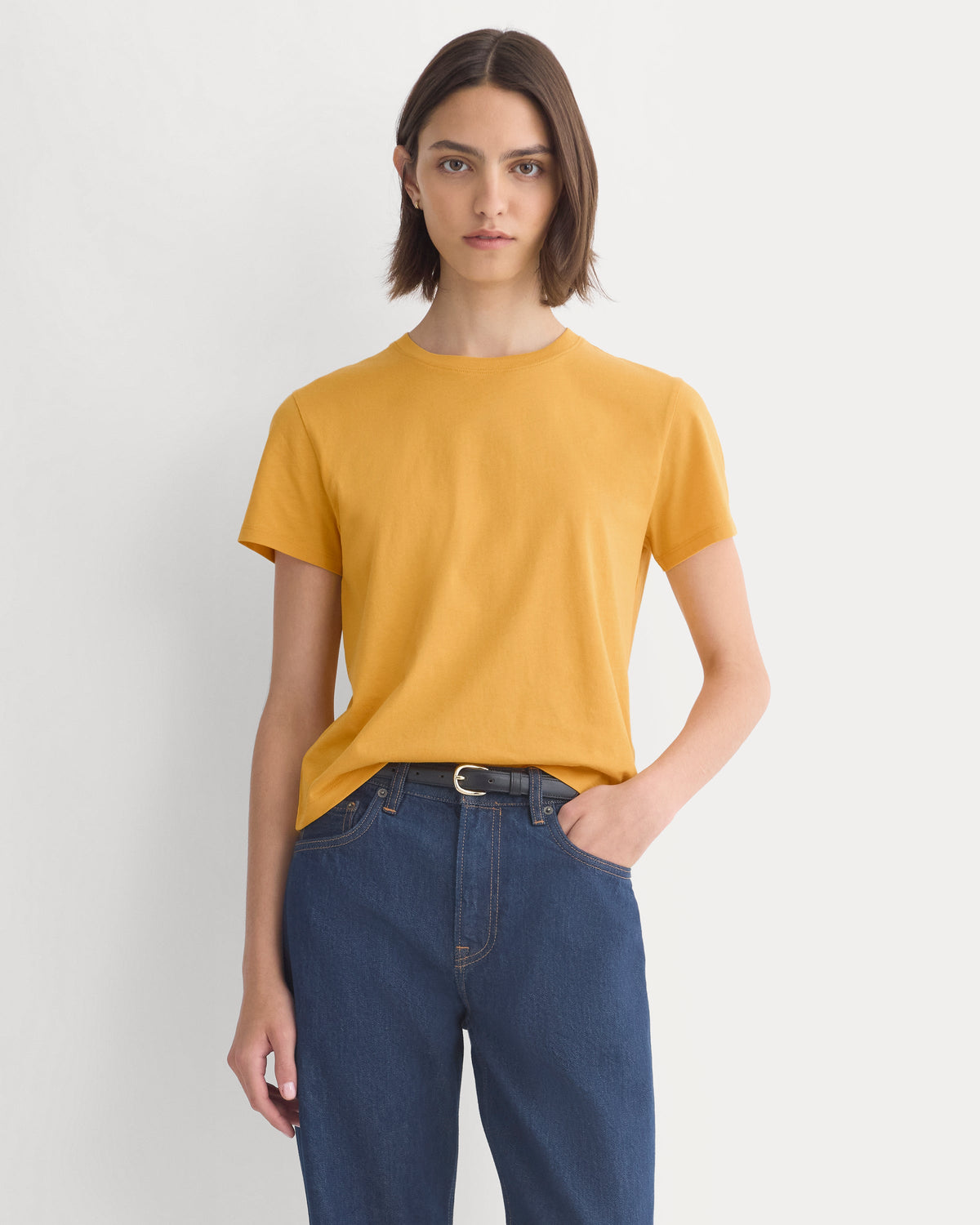 The Box-Cut Tee in Essential Cotton in Golden Glow — front view