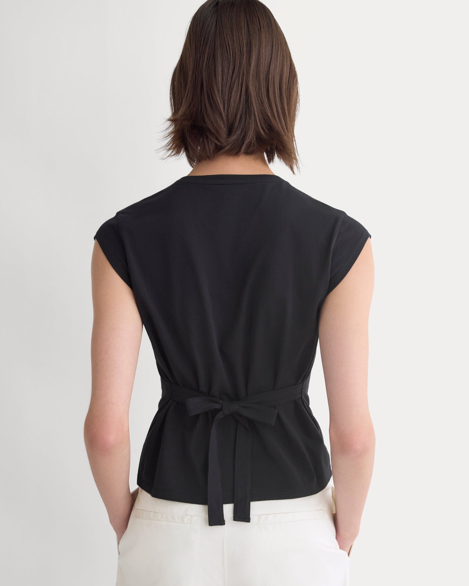 Tie-Back Tee in Organic Cotton in Black — detail view
