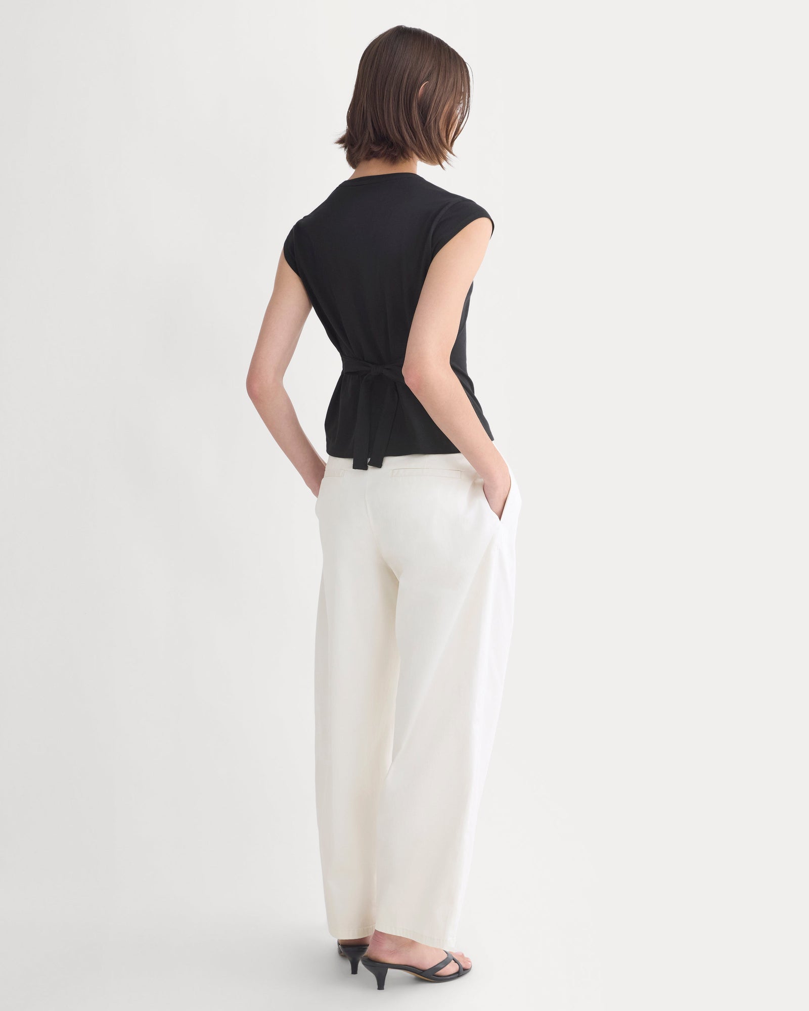 Tie-Back Tee in Organic Cotton in Black — detail view