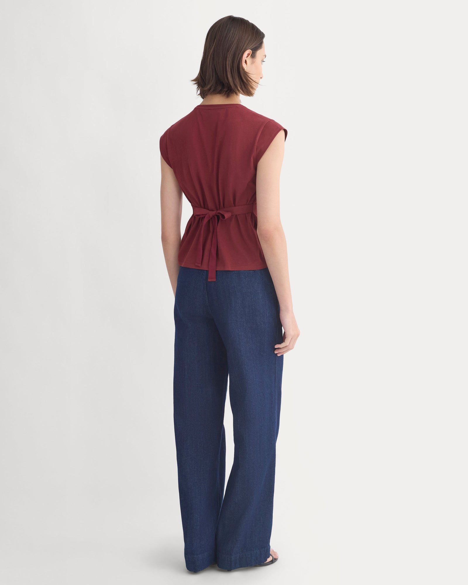 Tie-Back Tee in Organic Cotton in Cabernet — detail view