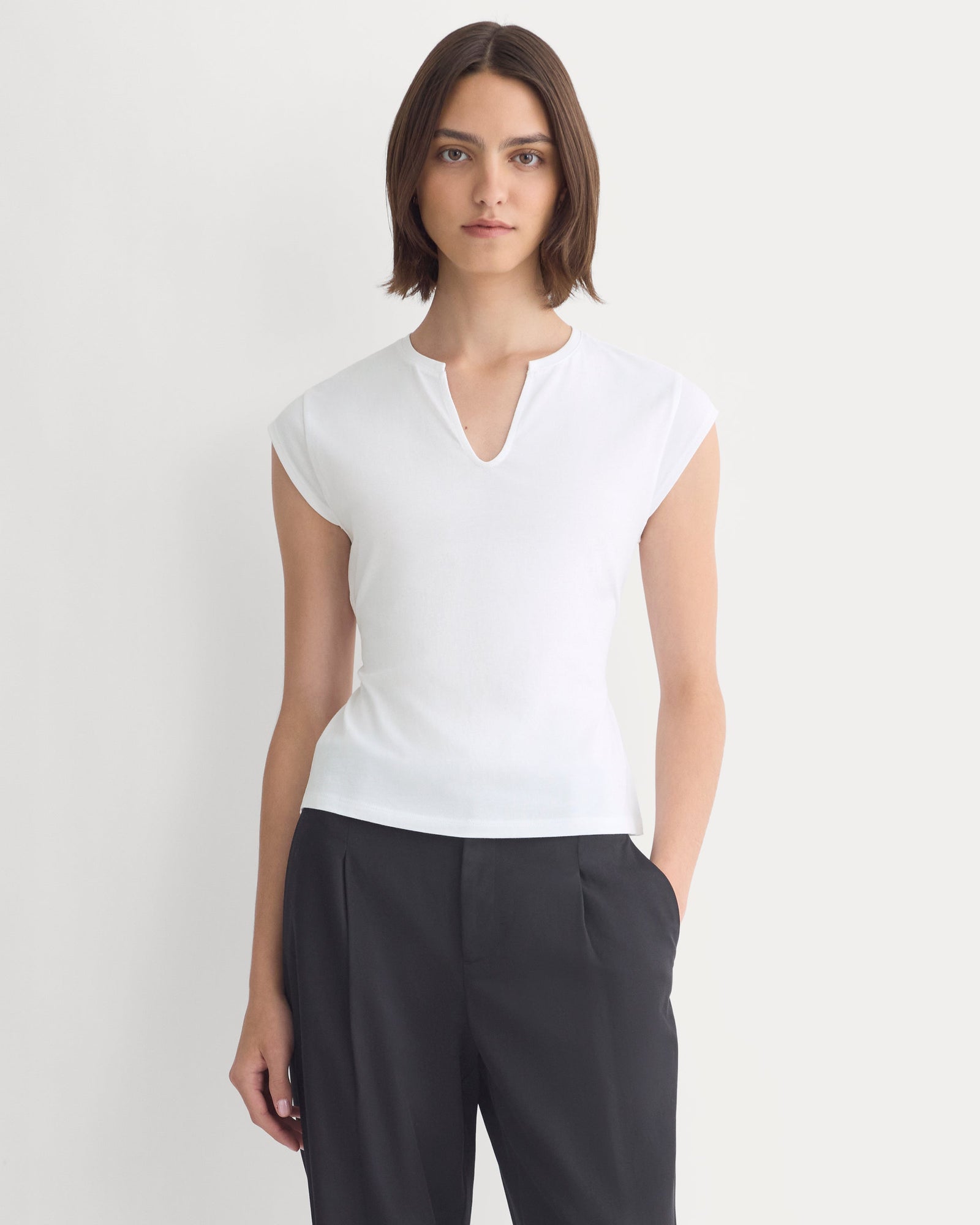Tie-Back Tee in Organic Cotton in White — front view