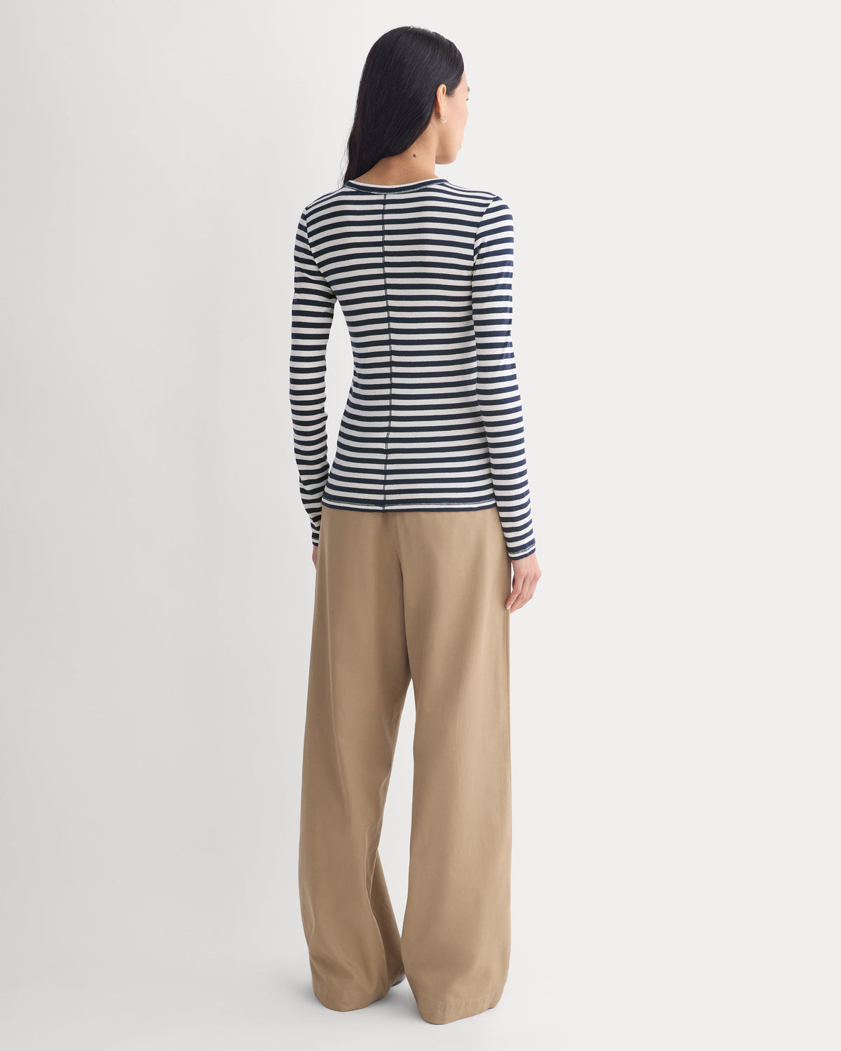Tissue Long-Sleeve Crew in Bone / Navy — detail view