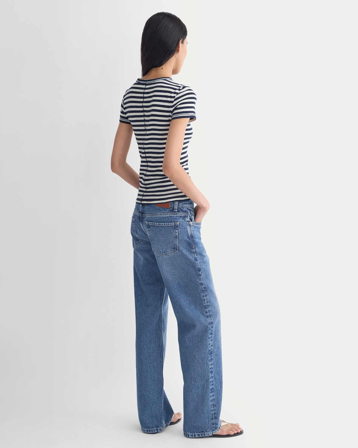 Tissue Short-Sleeve Crew in Bone / Navy — detail view