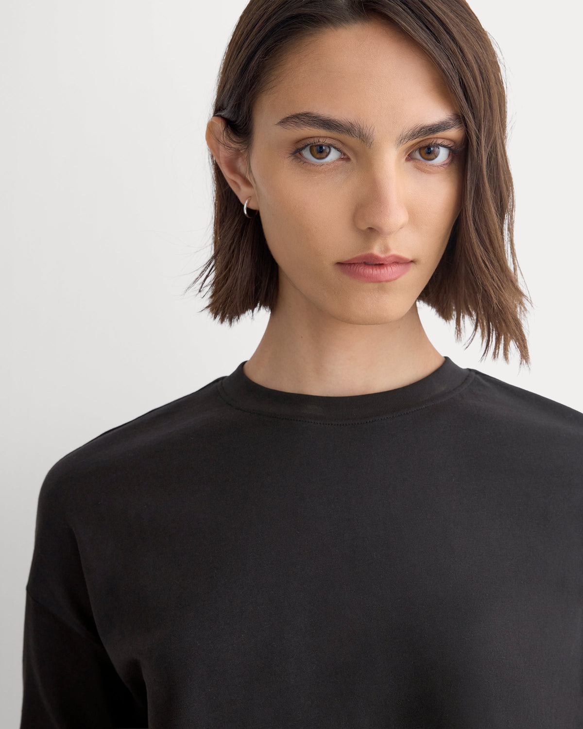 Forever Jersey Boxy Long-Sleeve Crew in Black — detail view