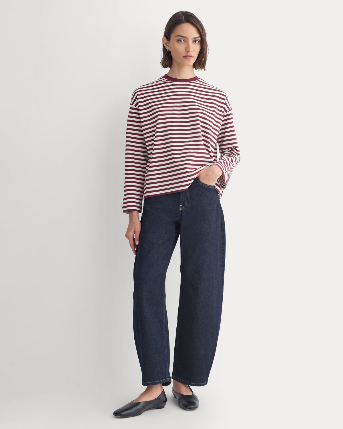 Forever Jersey Boxy Long-Sleeve Crew in Cabernet / Birch — alternate view