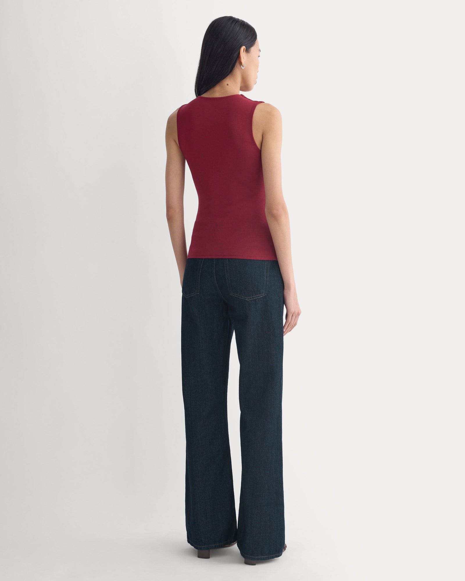 Drapey Jersey V-Neck Top in Cabernet — detail view