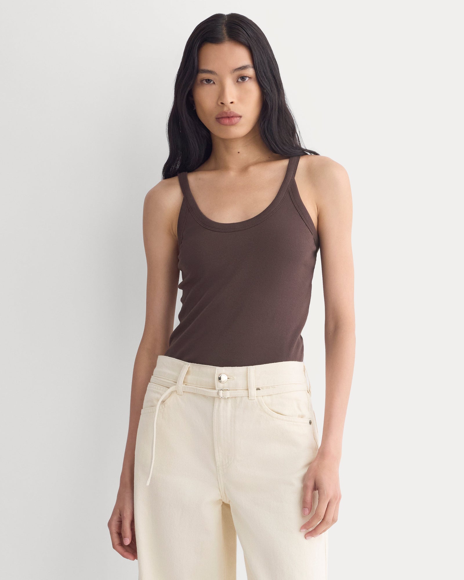 RetroSoft U-Neck Tank in Coffee Bean — front view