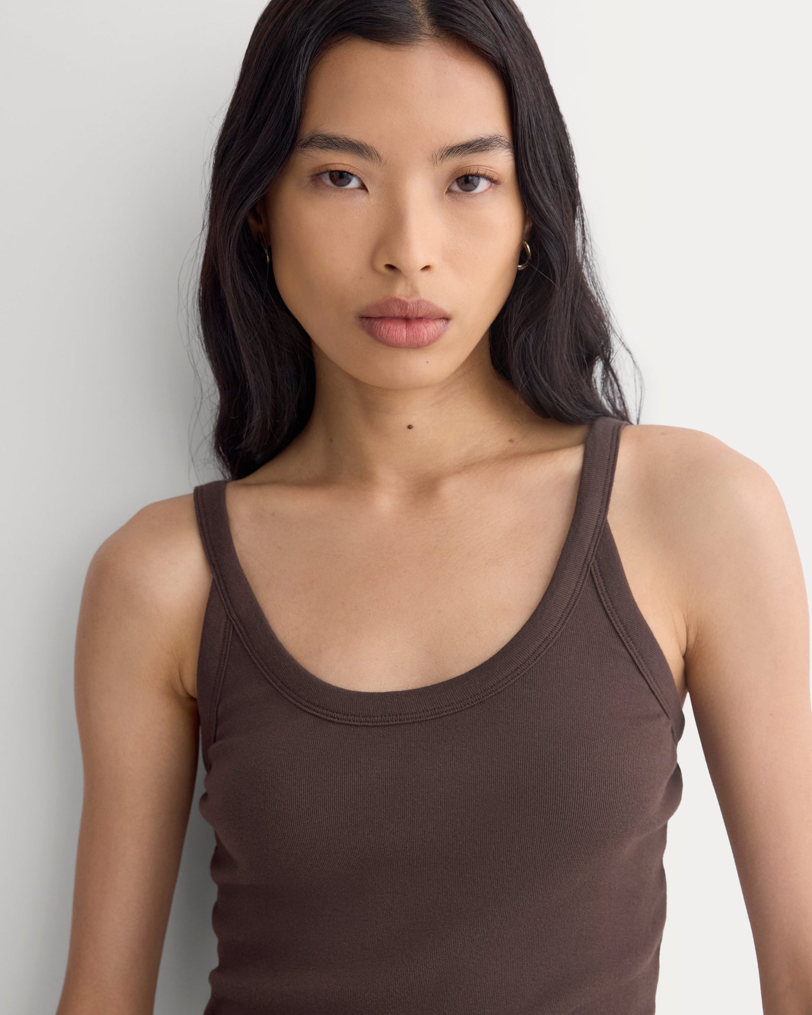 RetroSoft U-Neck Tank in Coffee Bean — detail view