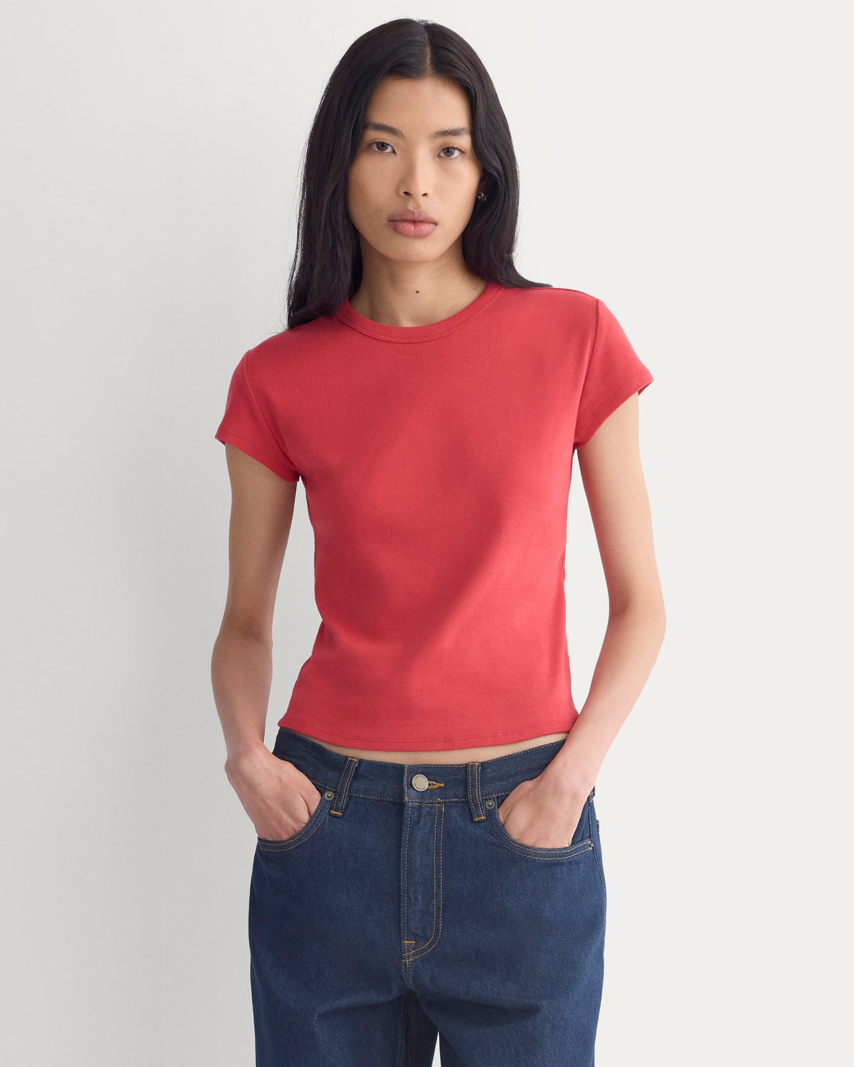 RetroSoft Cotton Crew in Vintage Red — detail view