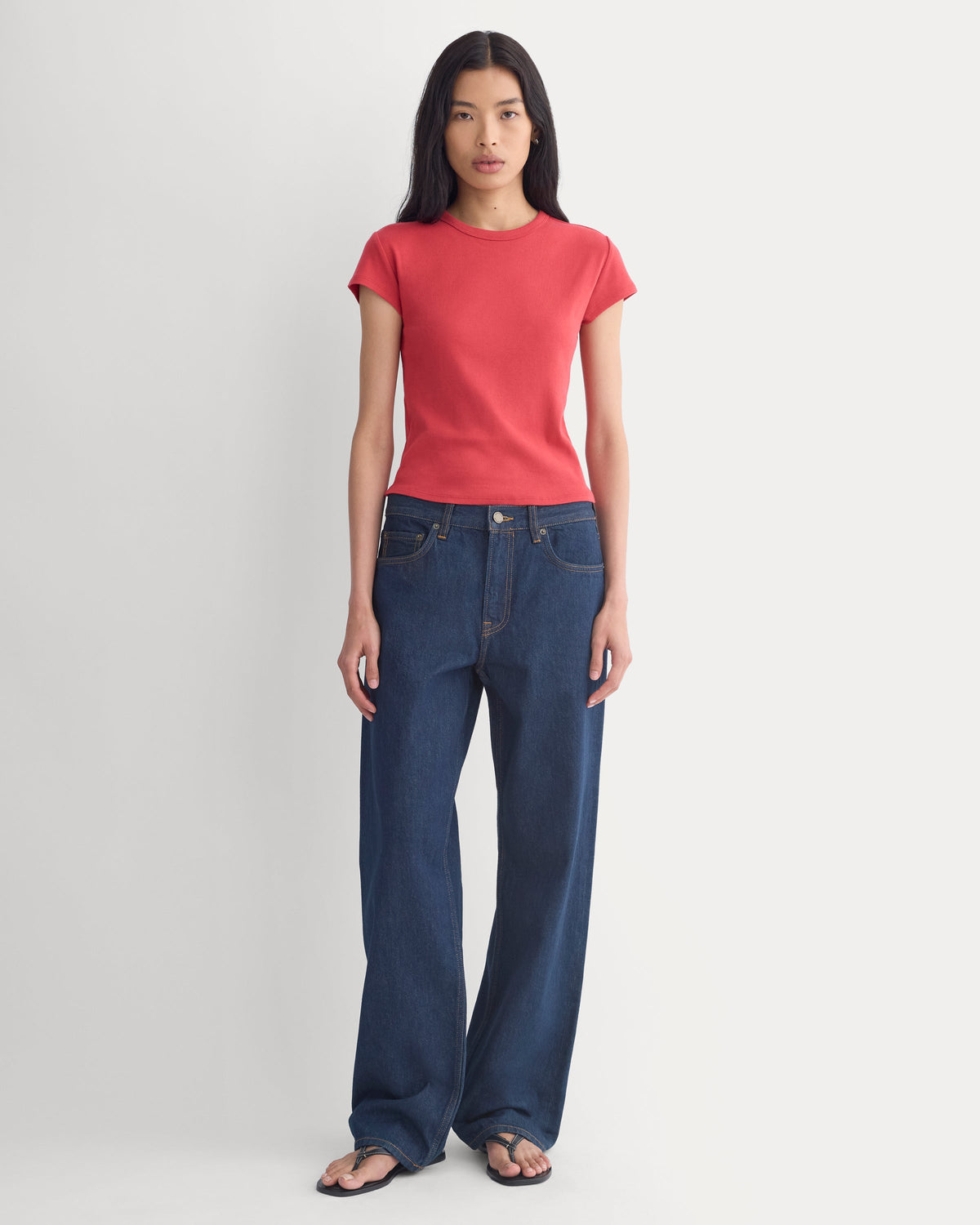 RetroSoft Cotton Crew in Vintage Red — detail view
