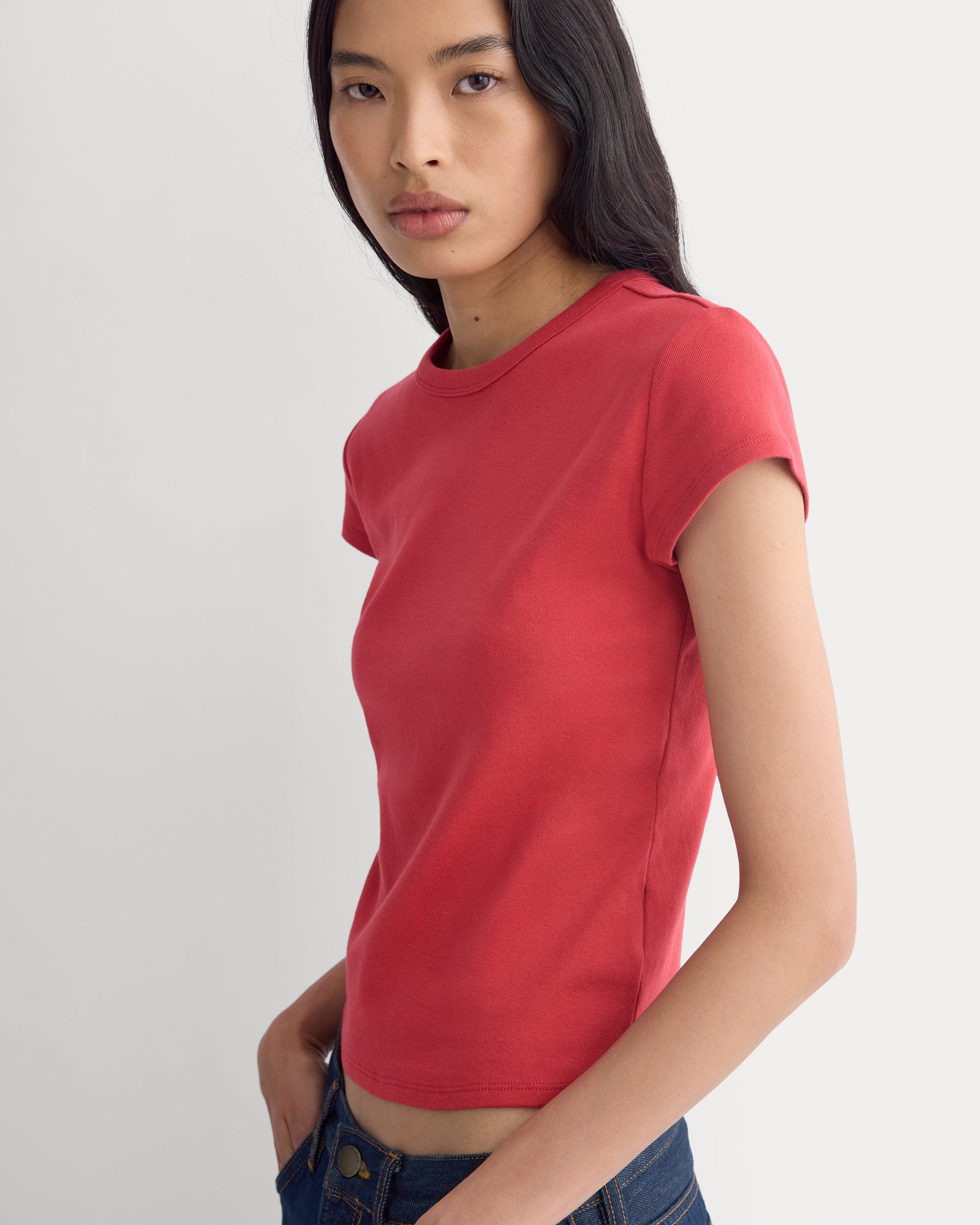RetroSoft Cotton Crew in Vintage Red — front view