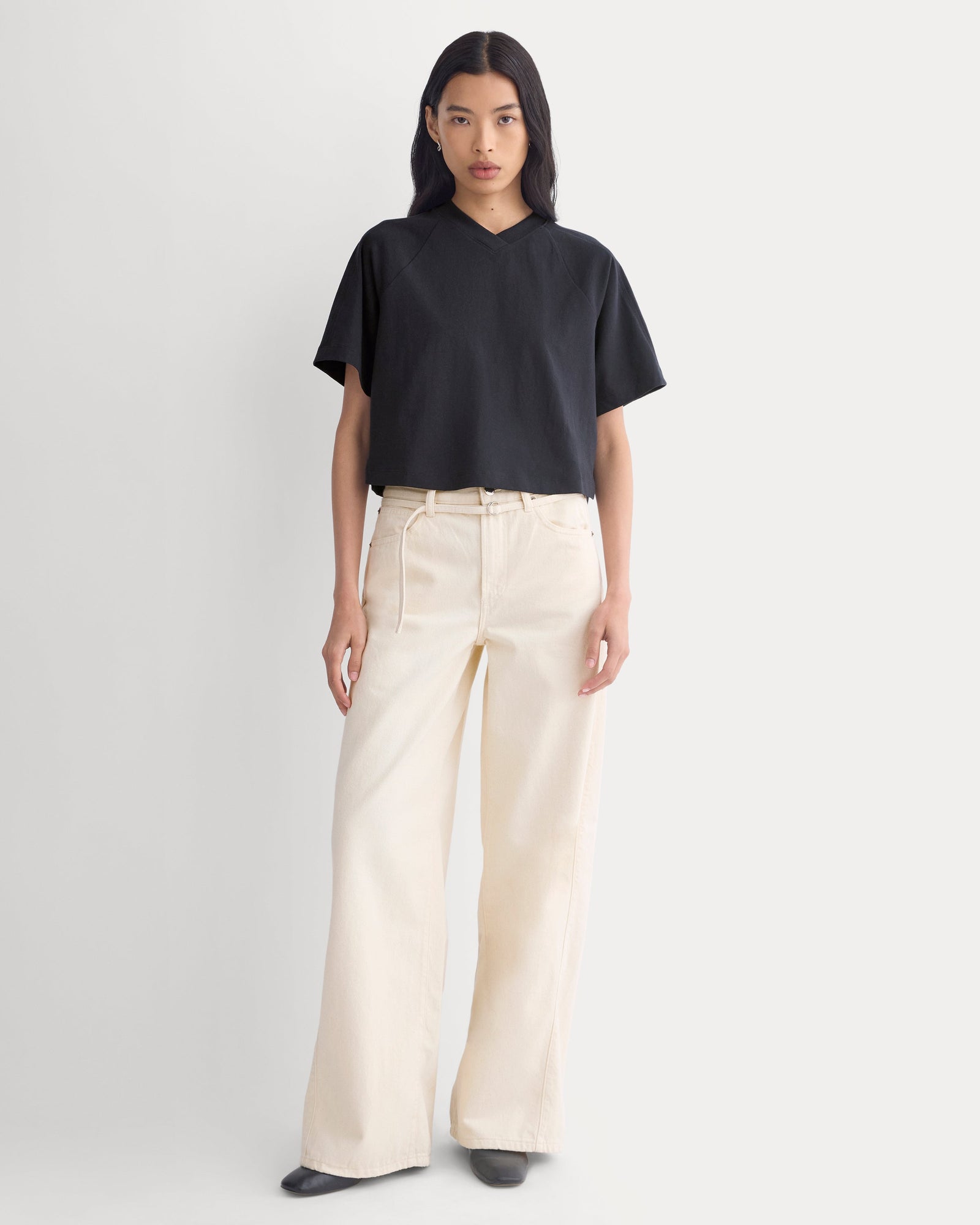 Premium Weight Cropped Paneled Tee in Black — detail view