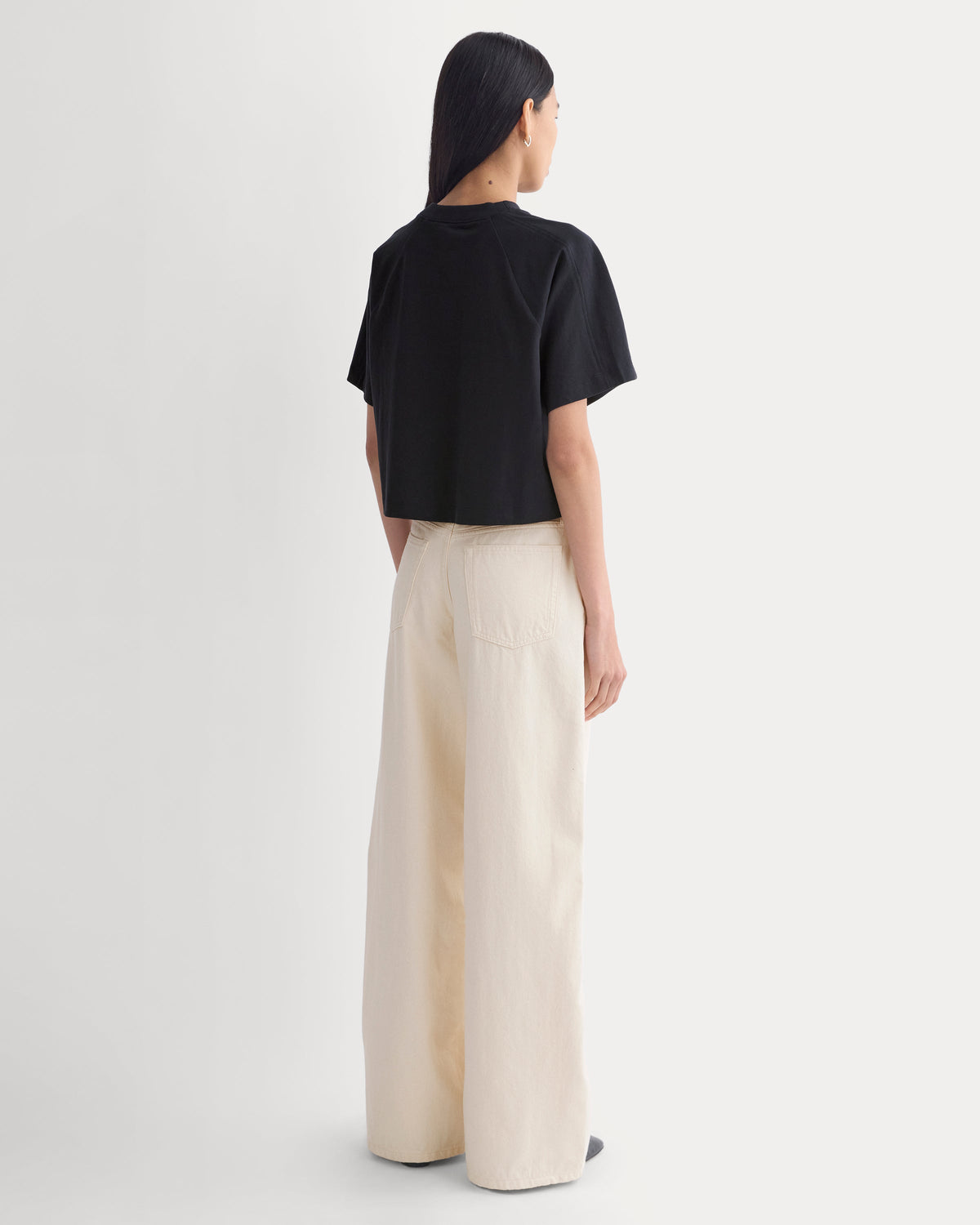 Premium Weight Cropped Paneled Tee in Black — detail view