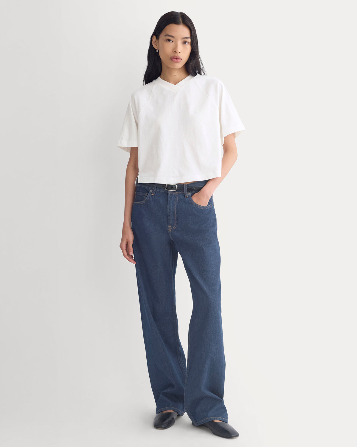 Premium Weight Cropped Paneled Tee in White — detail view
