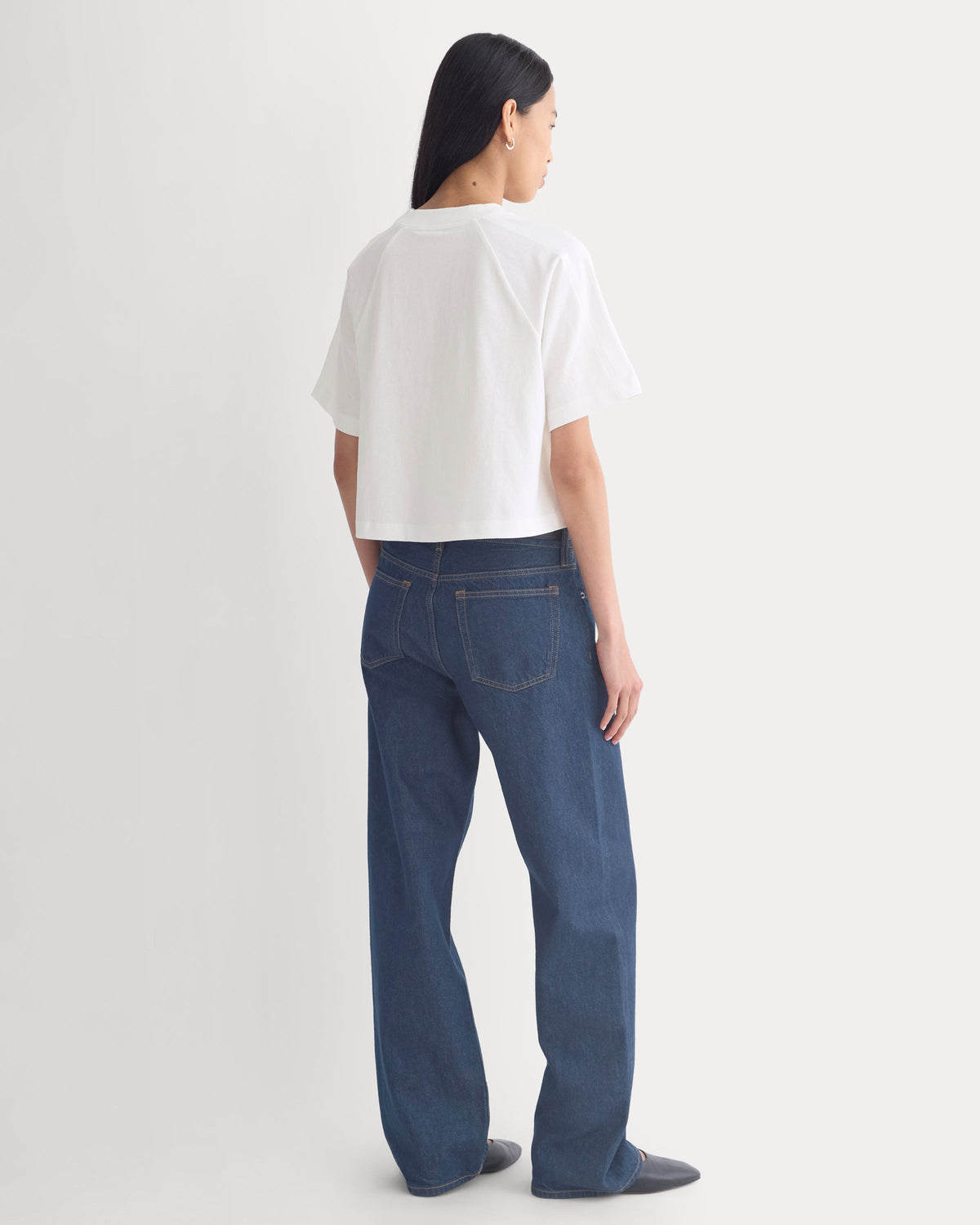 Premium Weight Cropped Paneled Tee in White — detail view