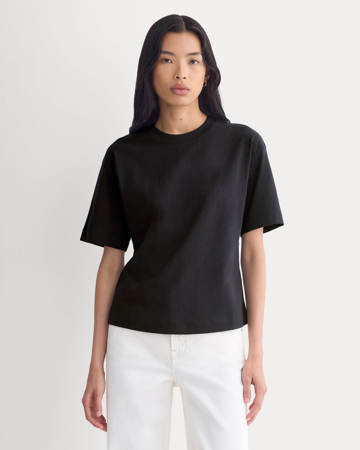 Premium Weight Back Slit Tee in Black — front view