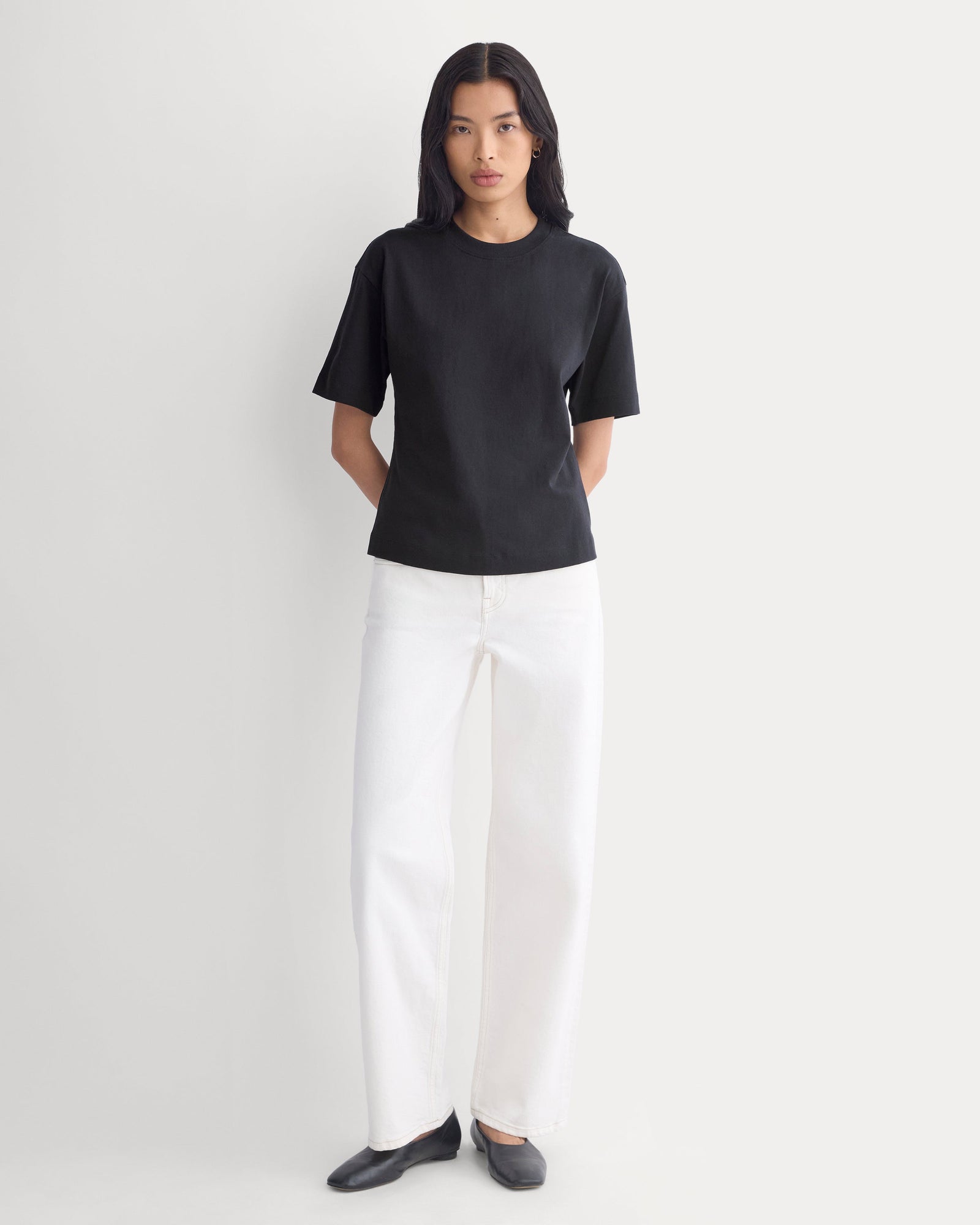Premium Weight Back Slit Tee in Black — detail view