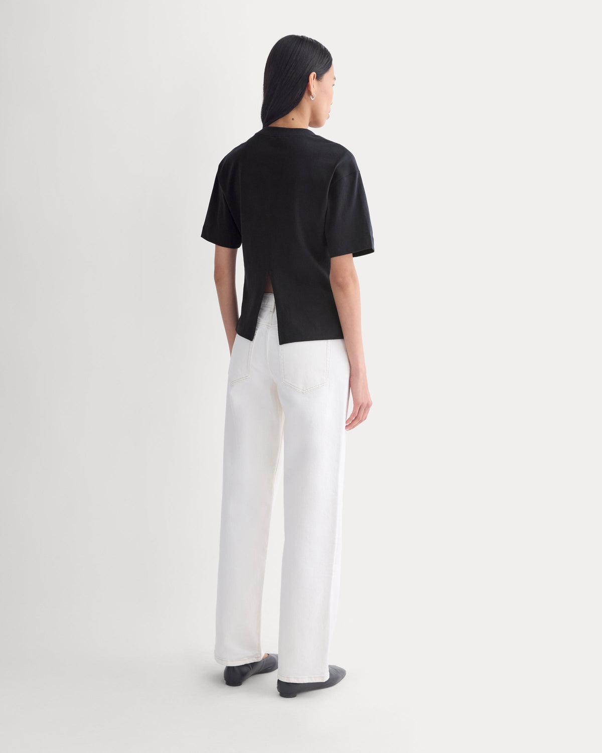 Premium Weight Back Slit Tee in Black — detail view