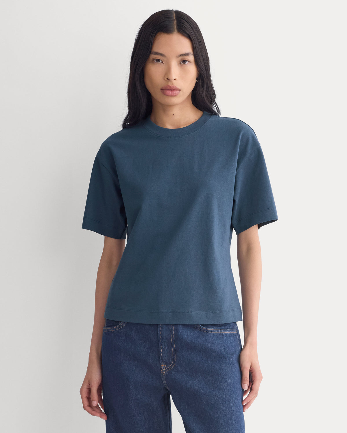 Premium Weight Back Slit Tee in Midnight Navy — front view