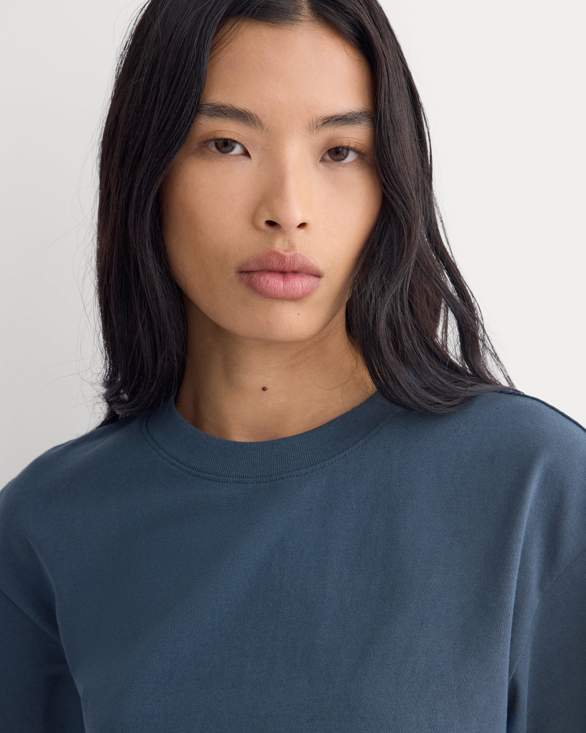 Premium Weight Back Slit Tee in Midnight Navy — detail view