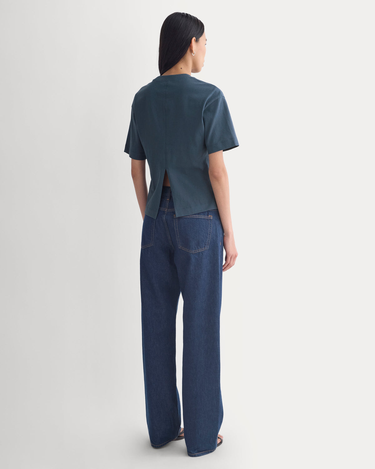 Premium Weight Back Slit Tee in Midnight Navy — detail view