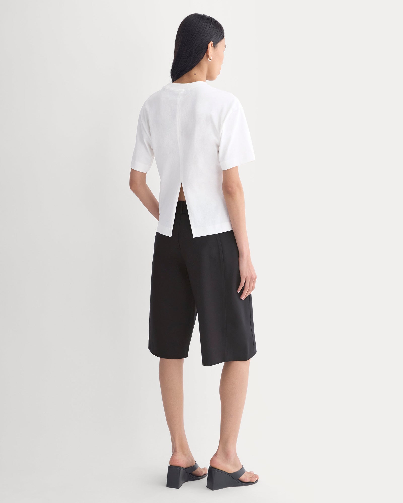 Premium Weight Back Slit Tee in White — detail view