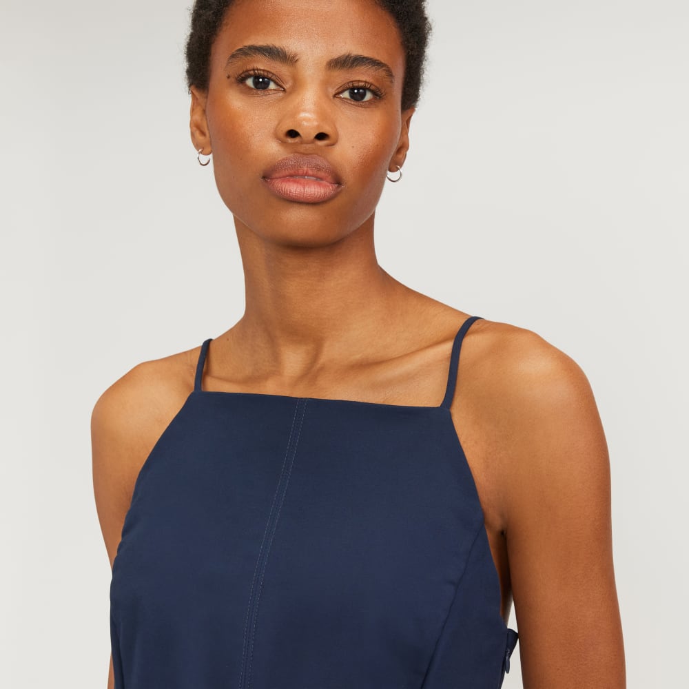 The Structured Cotton Bell Dress in Navy — detail view