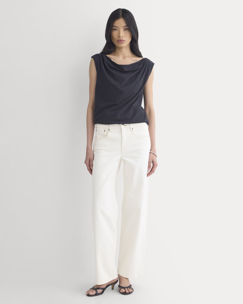 Boatneck Twisted Top in Essential Cotton in Black — detail view