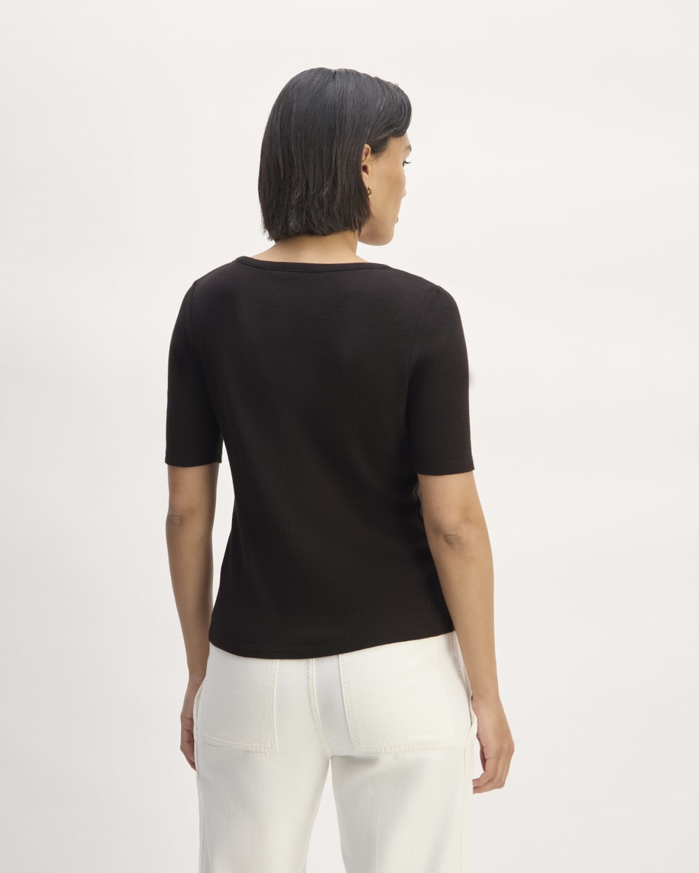The Vintage Rib Scoop-Neck Top in Black — detail view