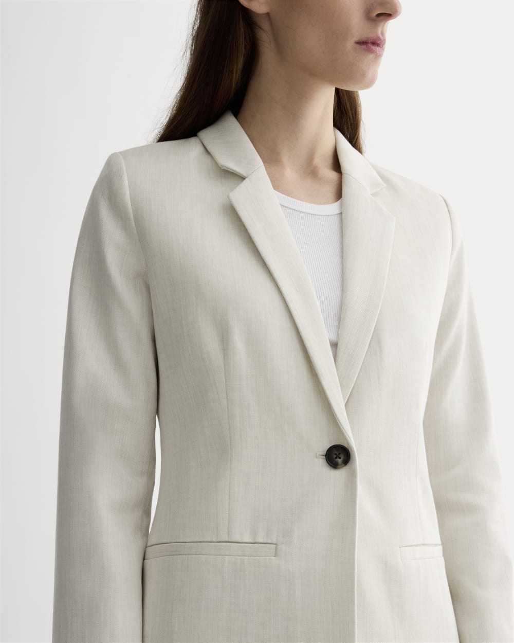 The Relaxed Blazer in Buttersmooth in Heathered Oat — detail view