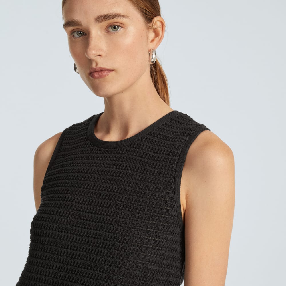 The Crochet Knit Cami in Black — detail view