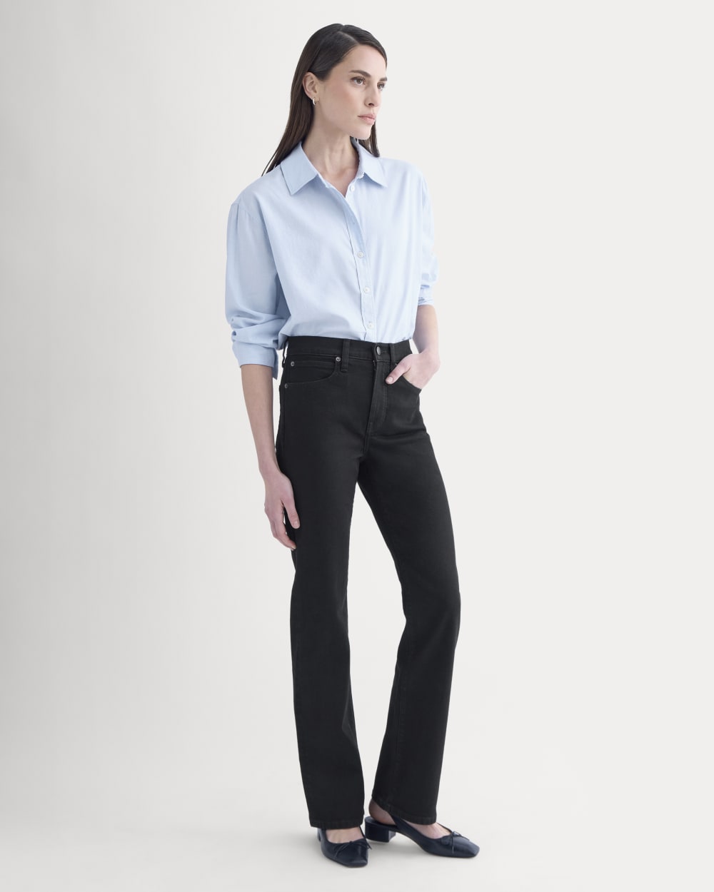 High-Rise Slim Bootcut Jean in Black — front view