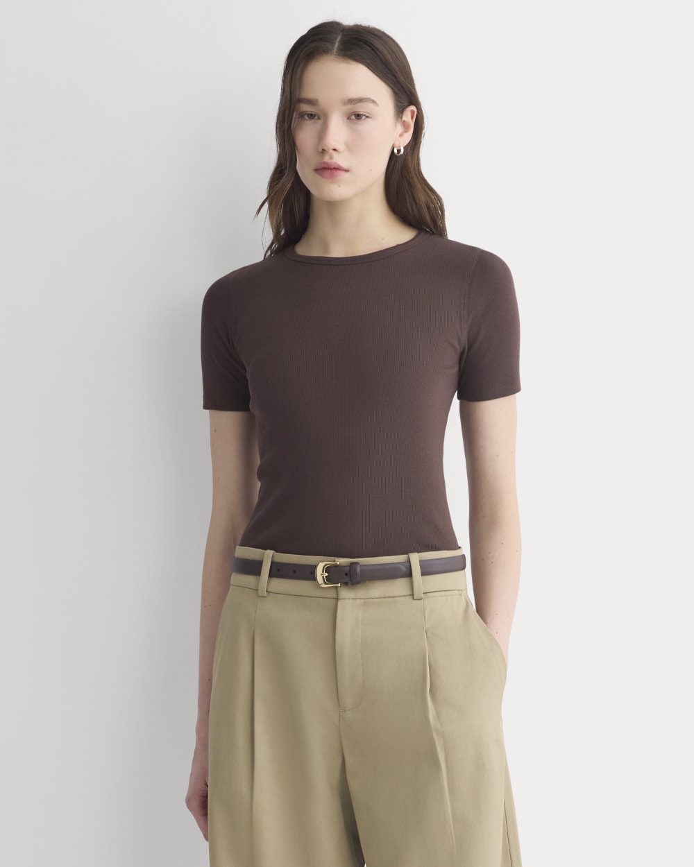 The Luxe Rib Crew in Coffee Bean — front view