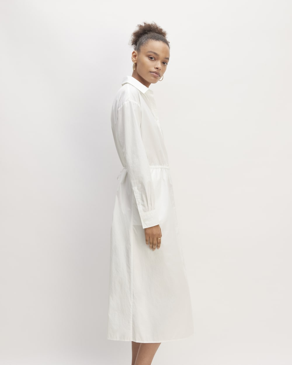 The Supima® Cotton Midi Shirt Dress in White — detail view