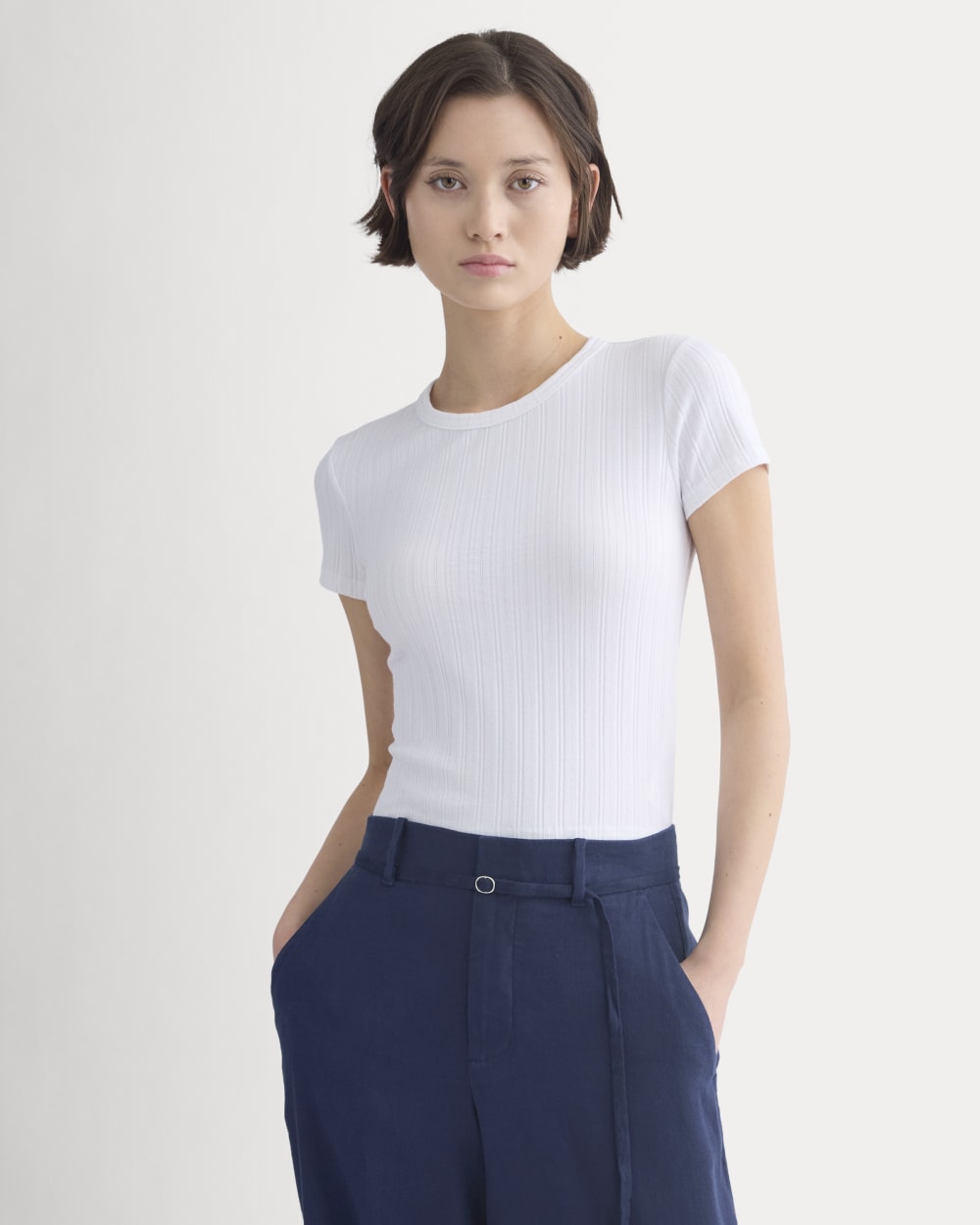 Cropped Crew in Pointelle in White — front view
