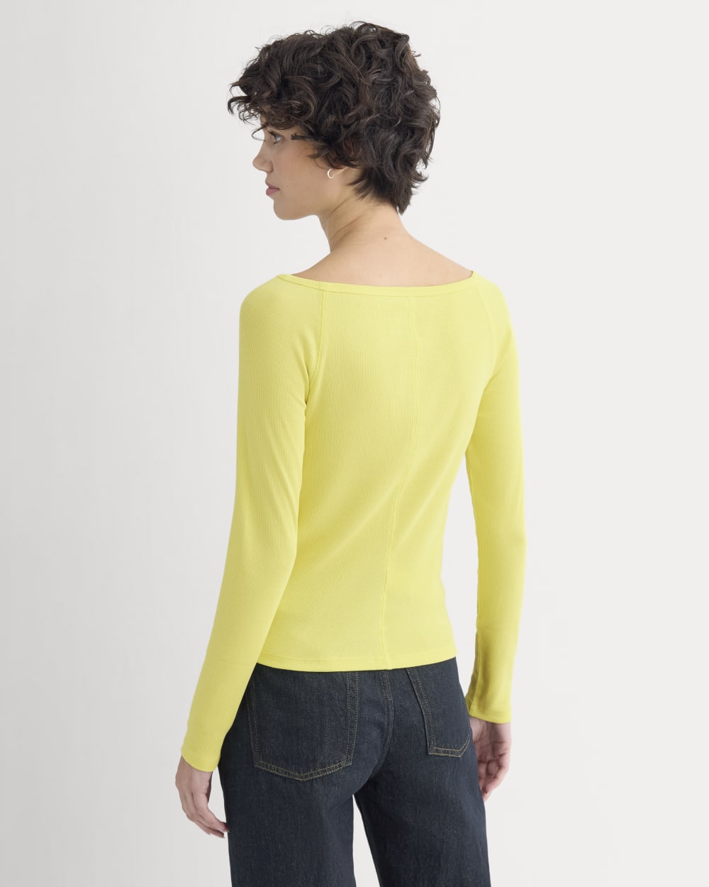 Luxe Rib Boatneck Top in Celandine — detail view