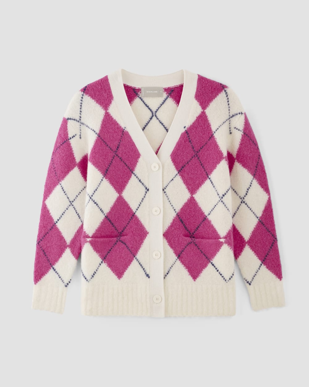 The SuperFuzz Alpaca Cardigan in Bone / Fuchsia Pink / Ocean Cavern — alternate view