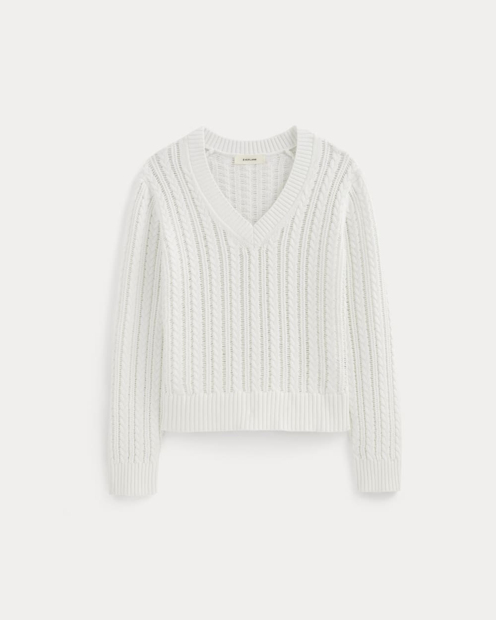 The Mesh Cable V-Neck in Everyday Cotton in White — alternate view