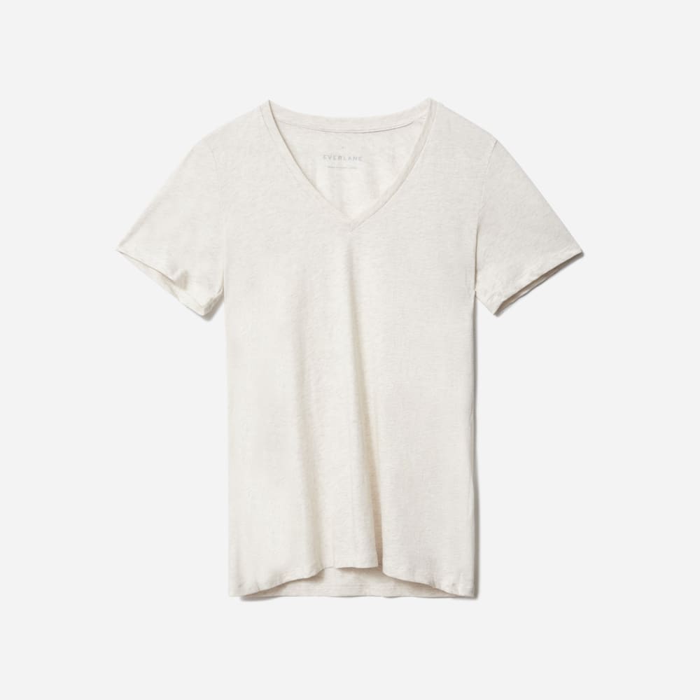 The Organic Cotton V-Neck in Heathered Oat — alternate view