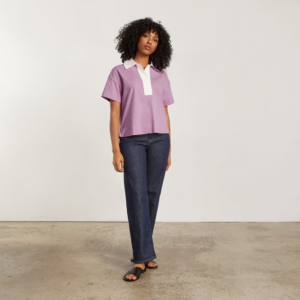 The Retro Jersey Polo in Mauve / Bone — detail view