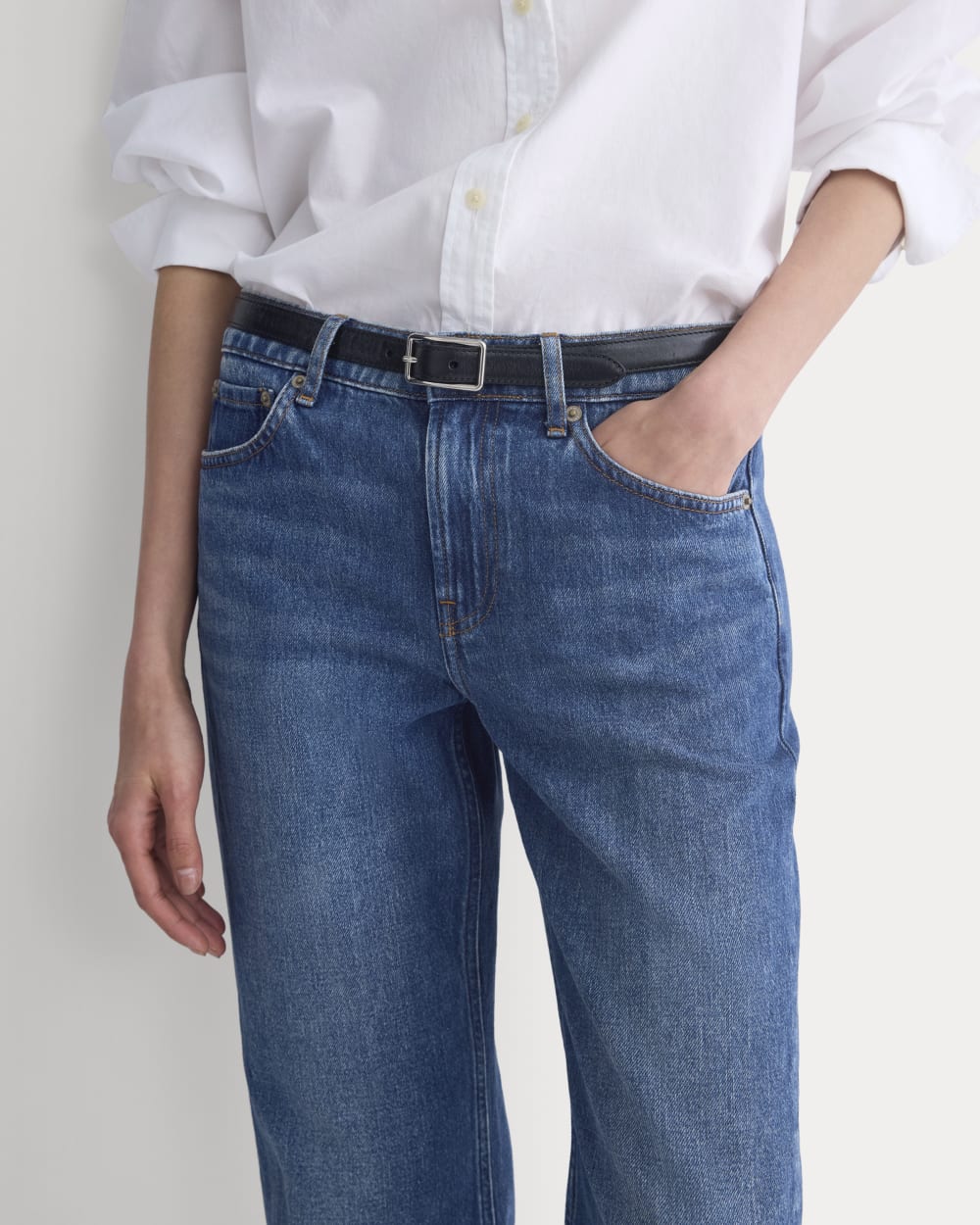 Low-Rise Straight Jean in Dark Indigo — detail view