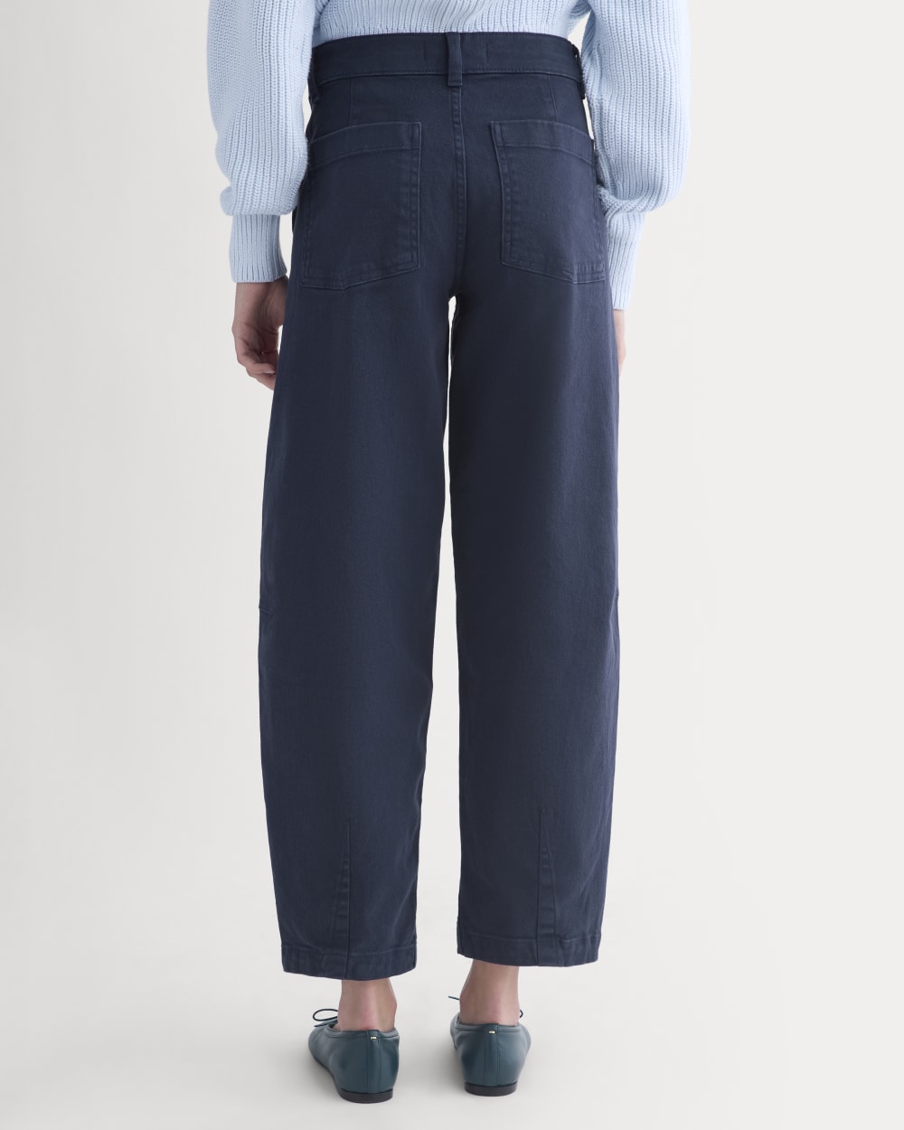 Twisted Seam Barrel Pant in Navy — detail view