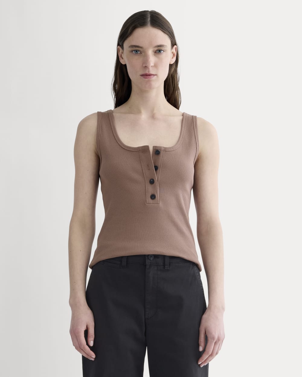 The Selfie Henley Tank in Mocha — front view