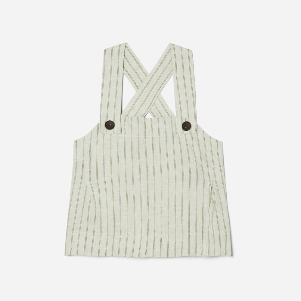 The Apron Linen Tank in Seafoam Pinstripe — front view