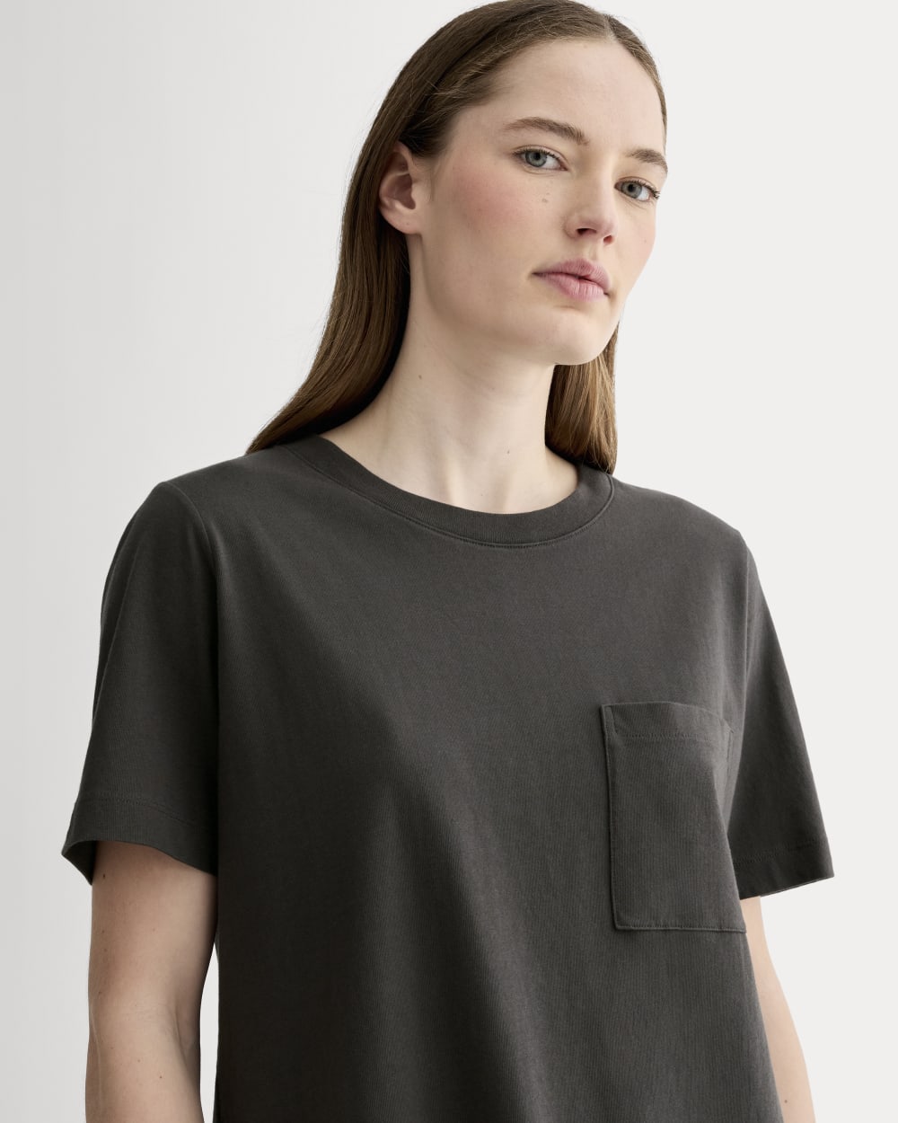The Organic Cotton Weekend Tee Dress in Washed Black — detail view