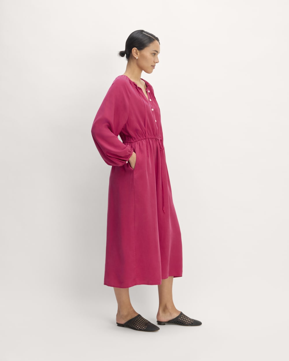 The TENCEL™ Gathered Maxi Dress in Red Currant — detail view