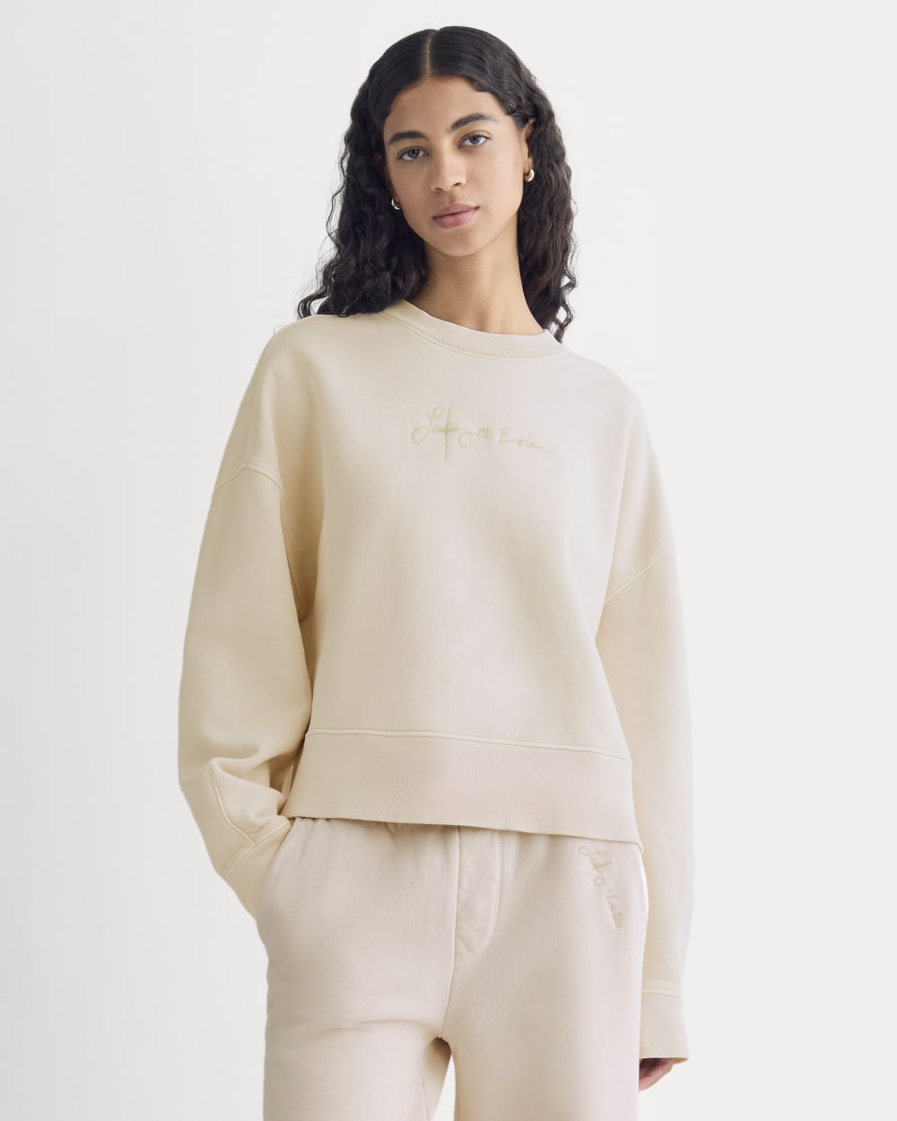 Everlane x The Laufey Foundation Cropped Sweatshirt in Pale Peony — front view